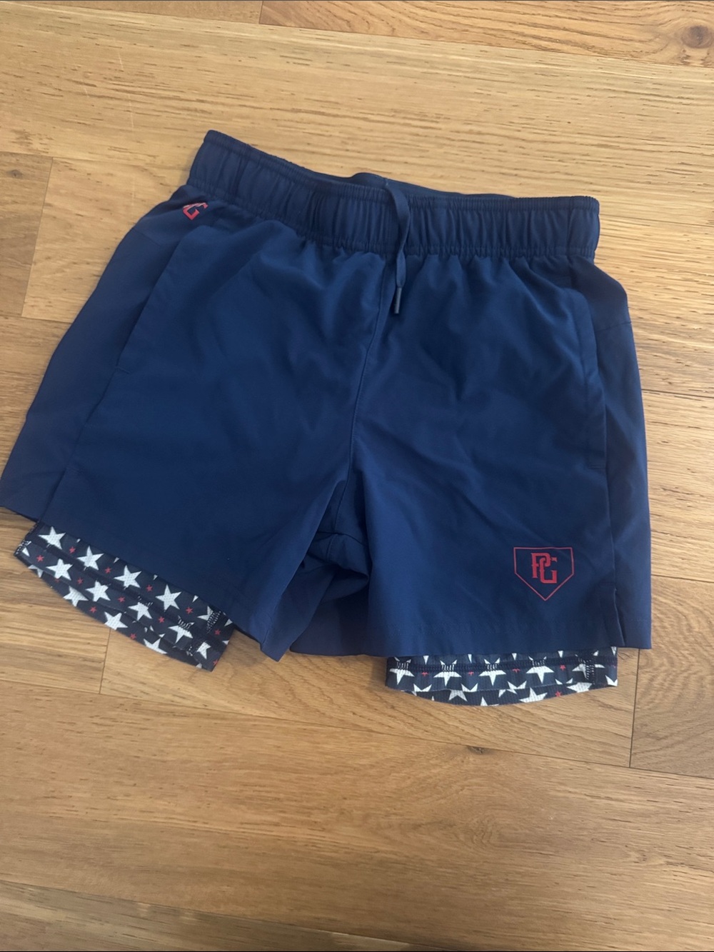 Men's Navy Athletic 2-in-1 Training Shorts with Star-Print Liner